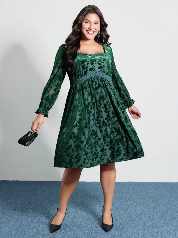 Velvet Floral Print Lace Pockets Party Dress made by Bloomchic