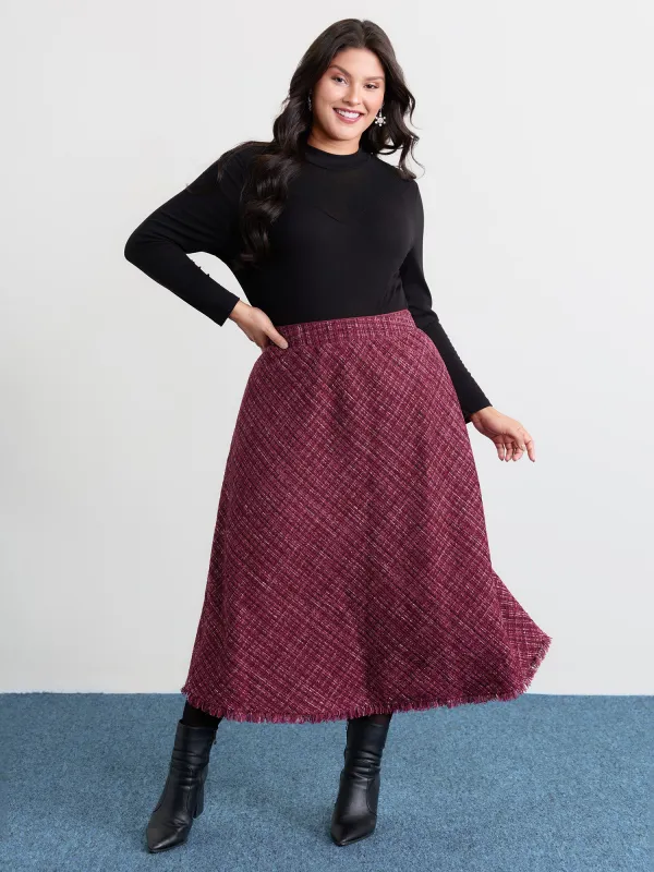 Tweed Fringe Hem Flowy Maxi Skirt made by Bloomchic