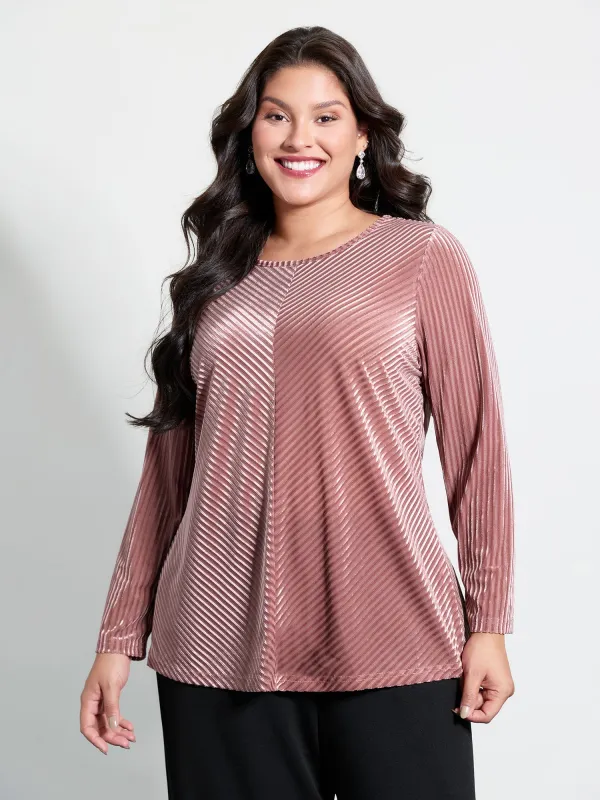 Velvet Laser Cut Stripe Sheer T-Shirt sold by Bloomchic