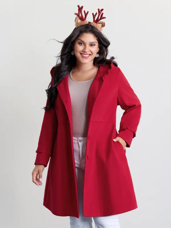 Ruffle Trim Waist-Defining Pockets Coat sold by Bloomchic