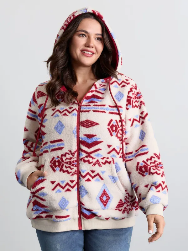 Holiday Pattern Zipper Contrast Jacket sold by Bloomchic