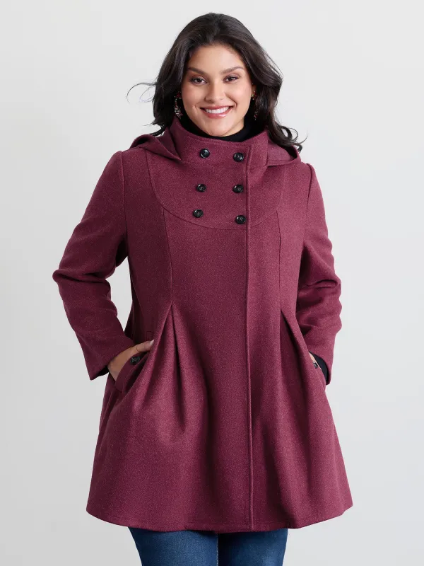 Hooded Pleated Pockets Waist-Defining Coat sold by Bloomchic