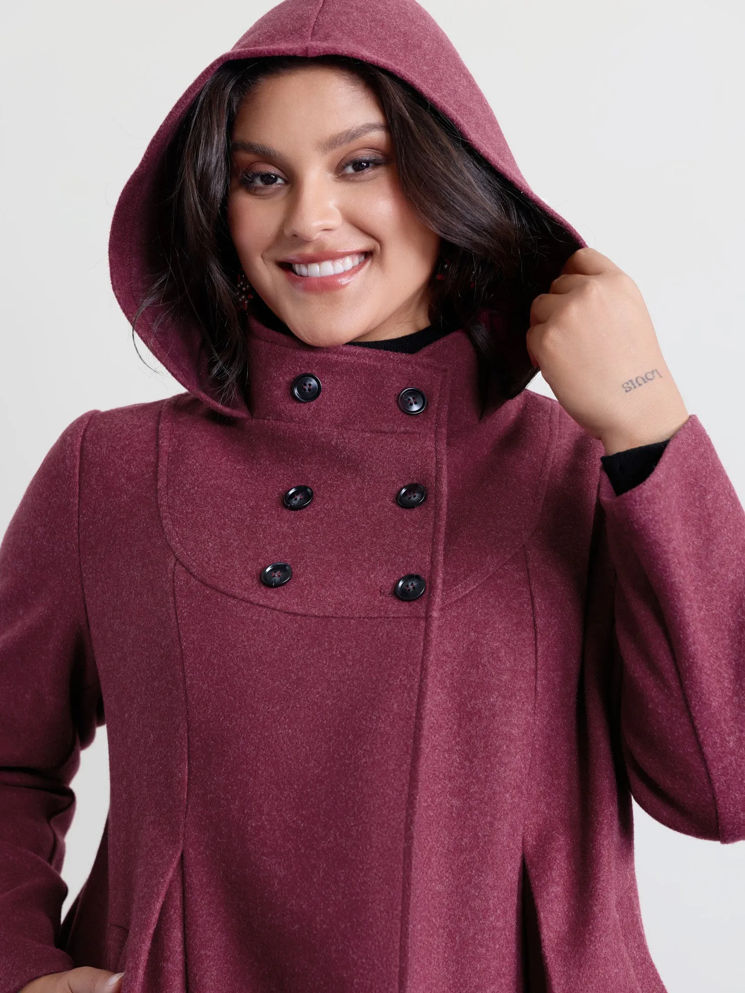 Hooded Pleated Pockets Waist-Defining Coat sold by Bloomchic product image thumbnail 2