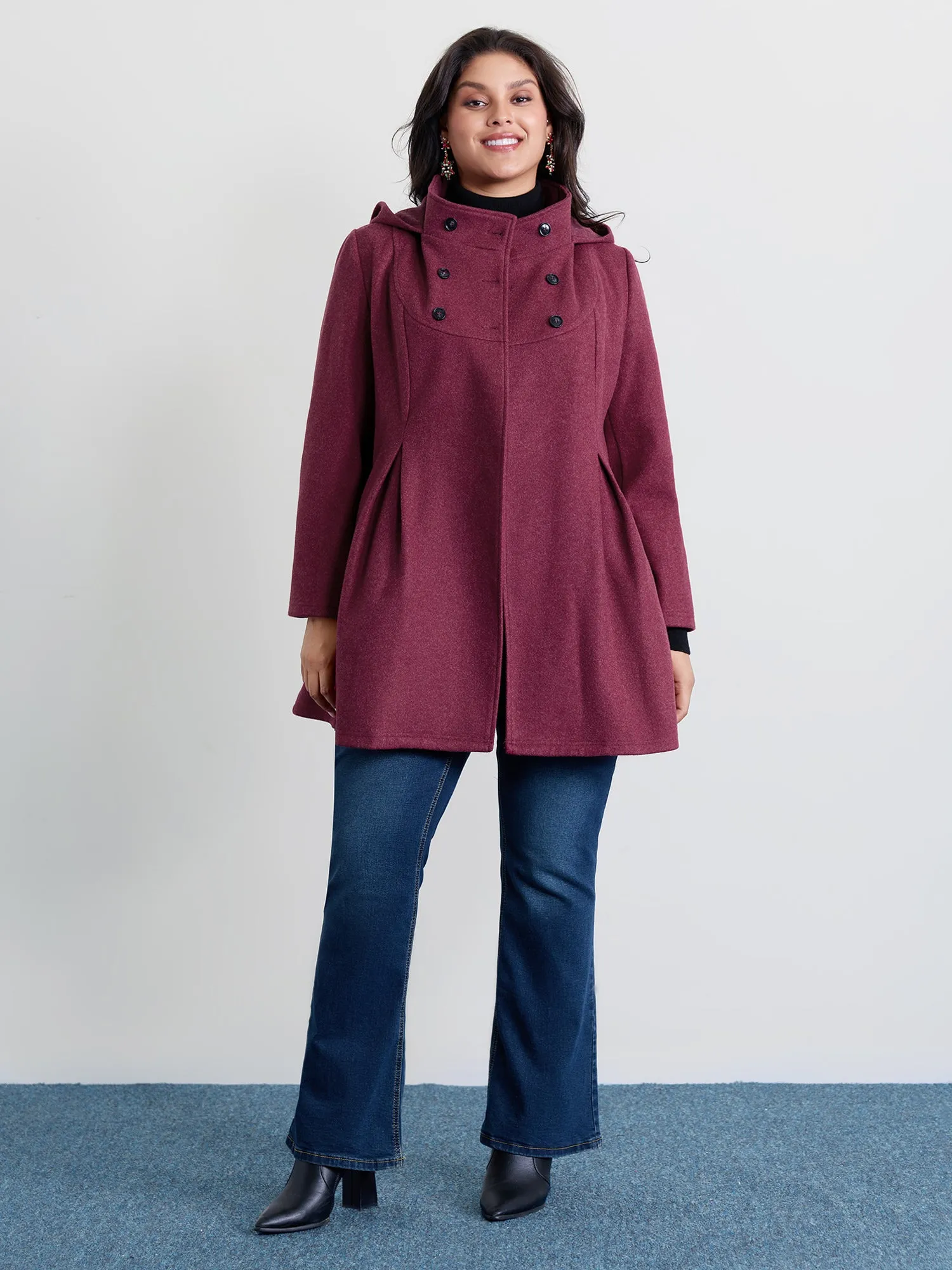 Hooded Pleated Pockets Waist-Defining Coat sold by Bloomchic product image thumbnail 3