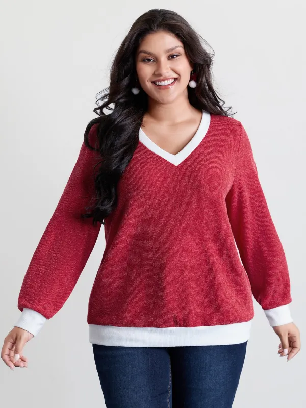 Faux-Wool Color Contrast Sweatshirt sold by Bloomchic