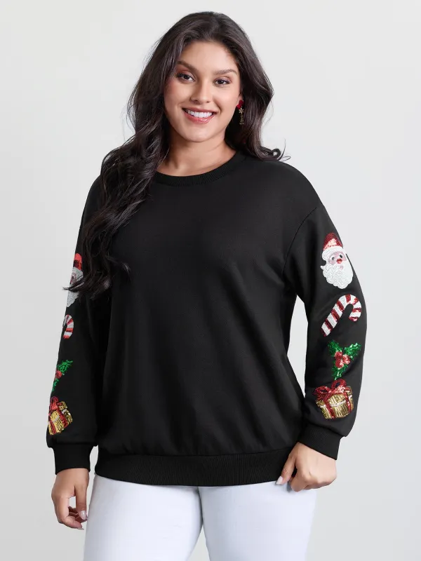 Holiday Sequin Embroidery Relaxed-Fit Sweatshirt sold by Bloomchic