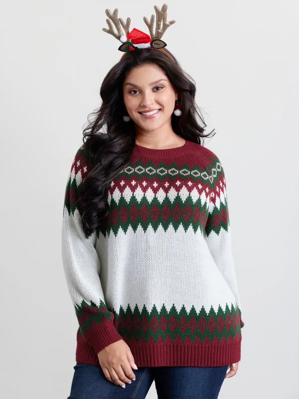 Fair-Isle Holiday Jacquard Pullover sold by Bloomchic