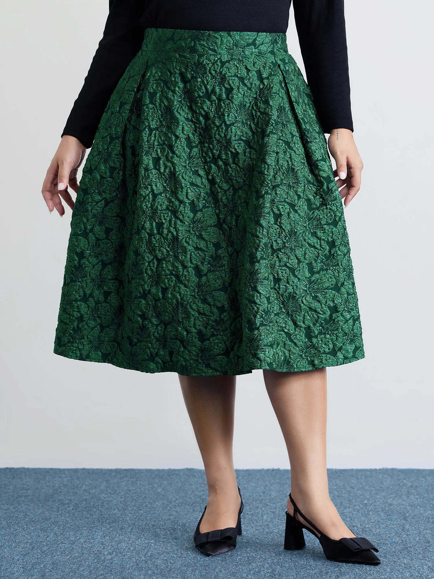 Floral Jacquard Pleated Midi Skirt sold by Bloomchic product image thumbnail 2