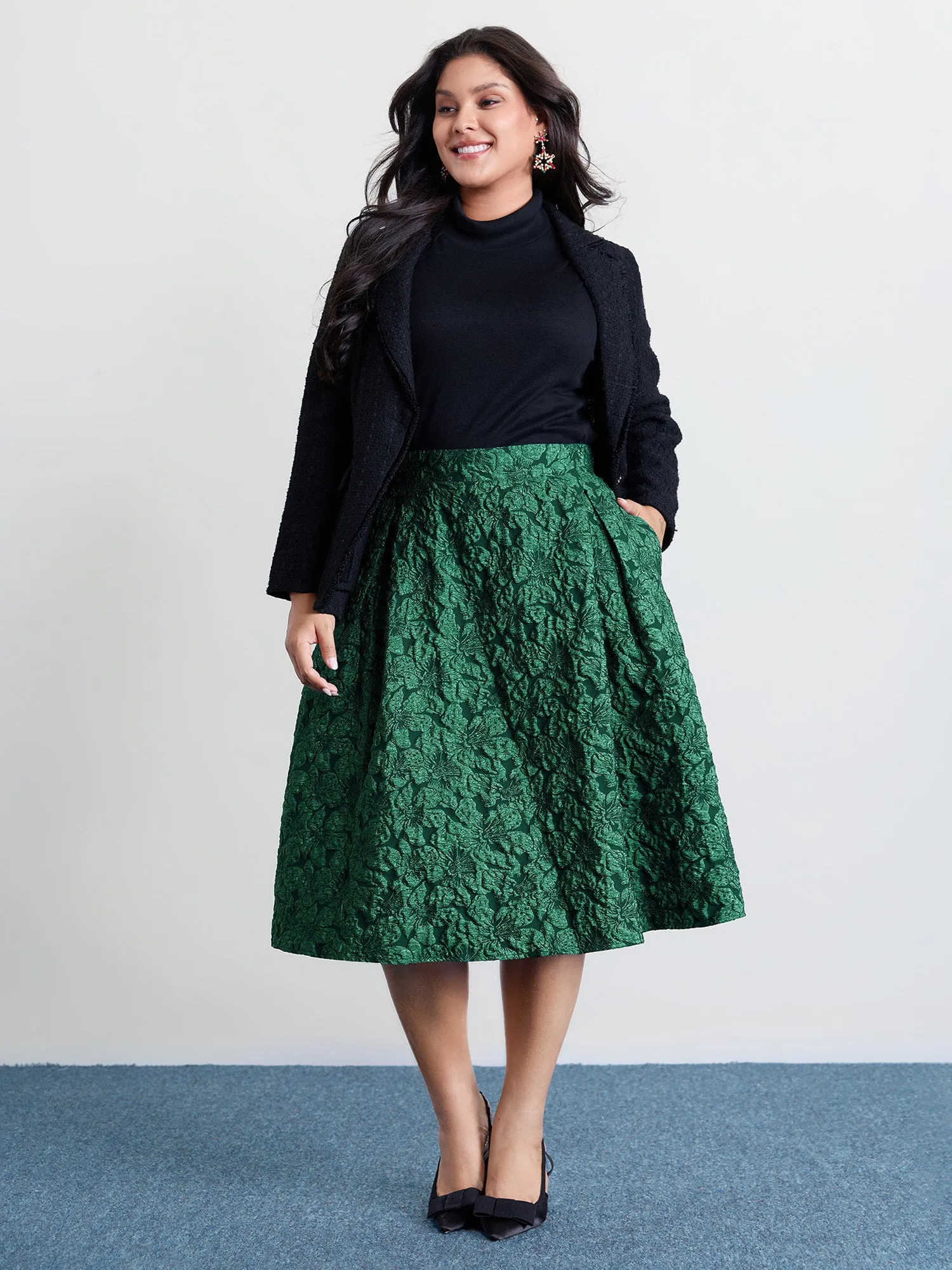 Floral Jacquard Pleated Midi Skirt sold by Bloomchic