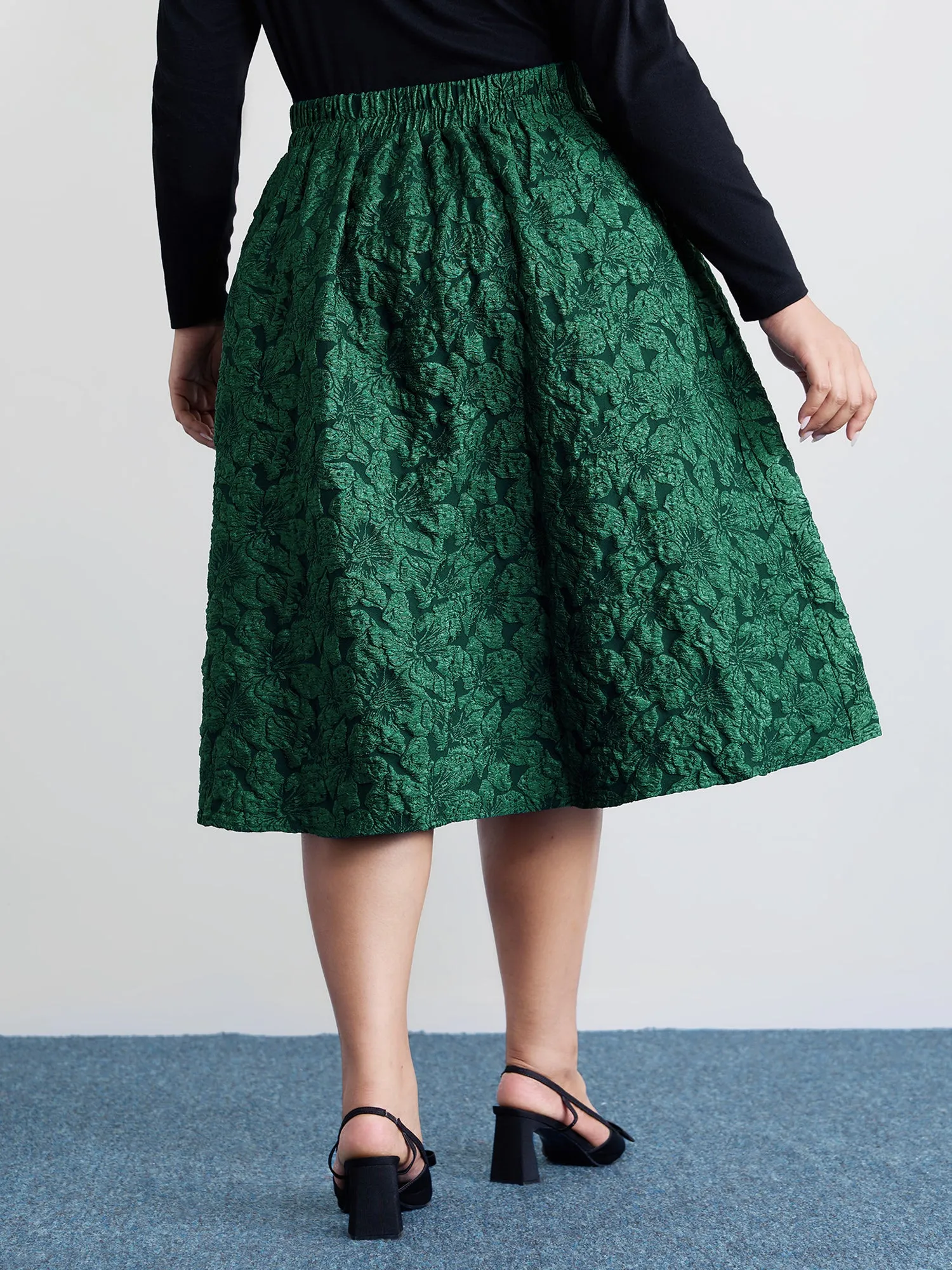 Floral Jacquard Pleated Midi Skirt sold by Bloomchic product image thumbnail 5