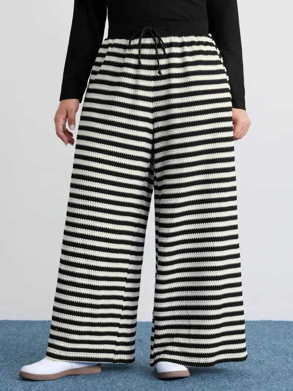 Stripe Drawstring Waist Straight-Leg Pants sold by Bloomchic