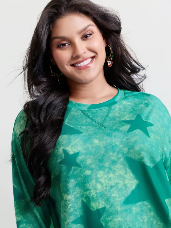 Color Gradient Star Print Relaxed-Fit T-Shirt sold by Bloomchic