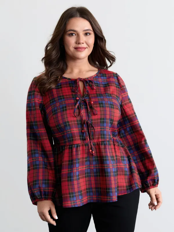 Festive Plaid Bowknots Adjustable Blouse sold by Bloomchic