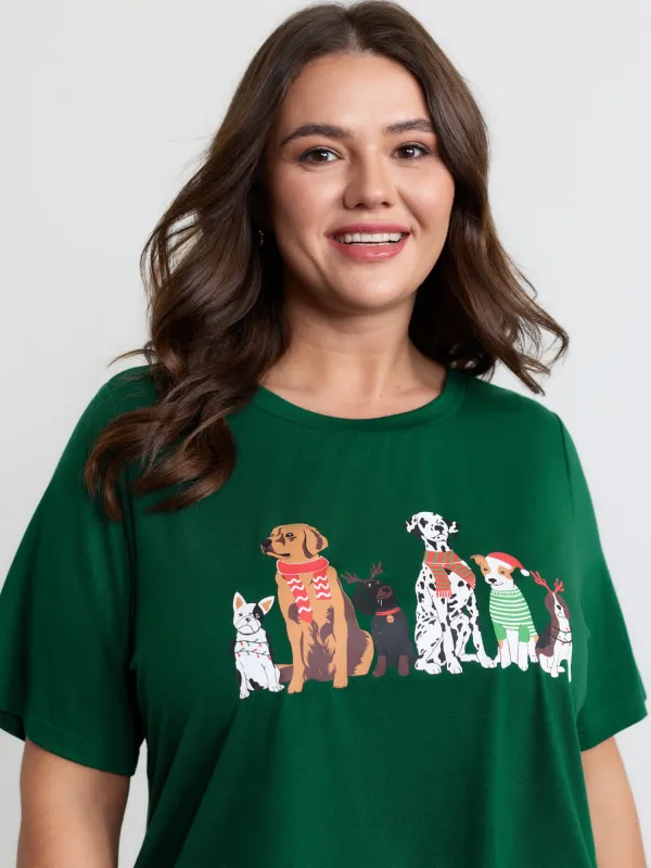 Happy Holiday Dogs Print T-Shirt made by Bloomchic