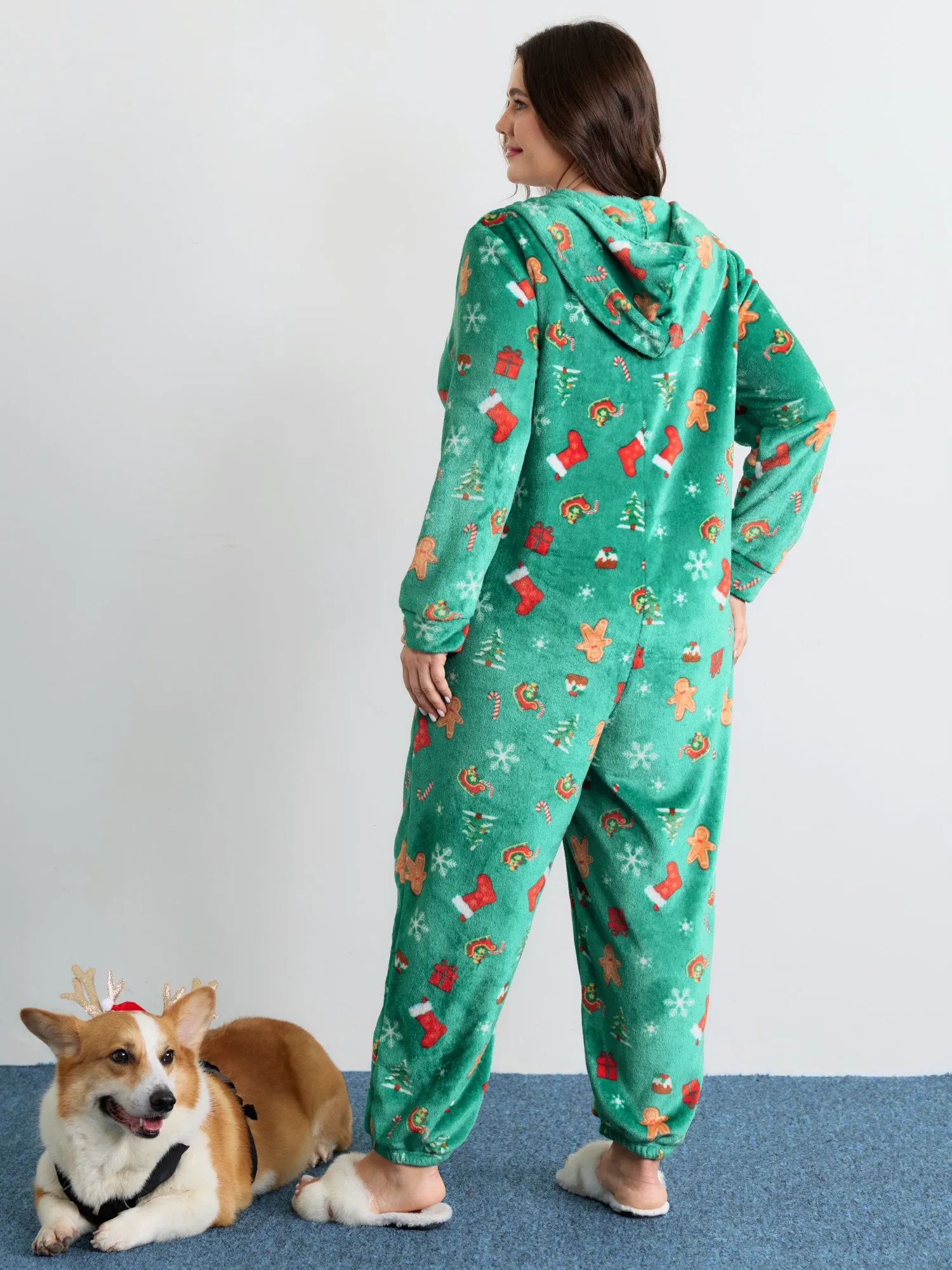 Fleece Holiday Joy Pockets Hooded Pajama Onesie sold by Bloomchic product image thumbnail 4