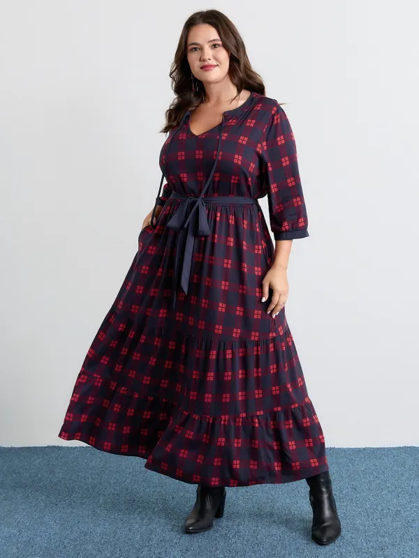 Holiday Plaid Waist-Tie Maxi Dress sold by Bloomchic