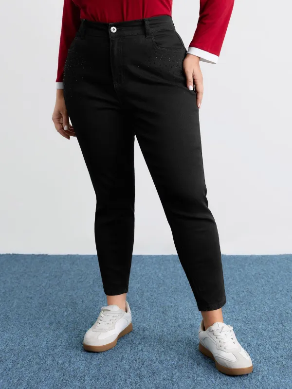 Stretchy Hot-Fixed Rhinestone Skinny-Fit Jeans sold by Bloomchic