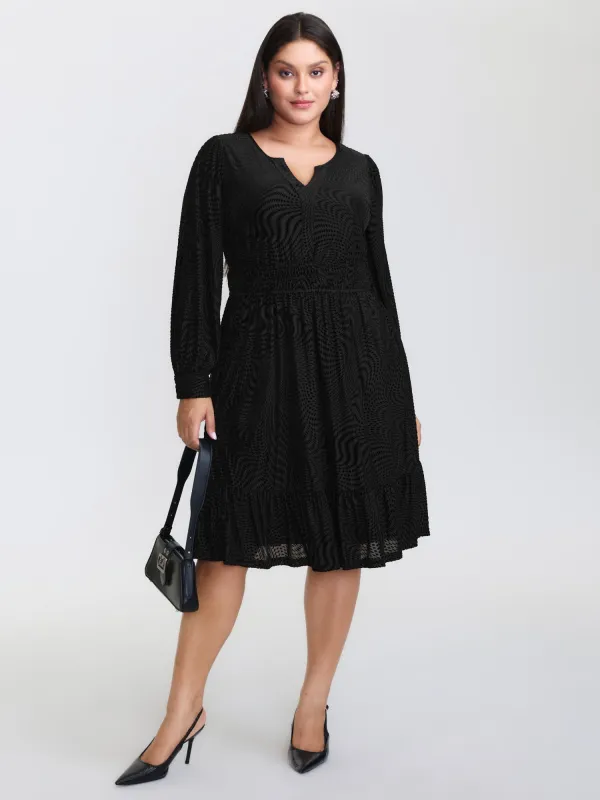 Velvet Laser Cut Ruffled Hem Midi Dress sold by Bloomchic