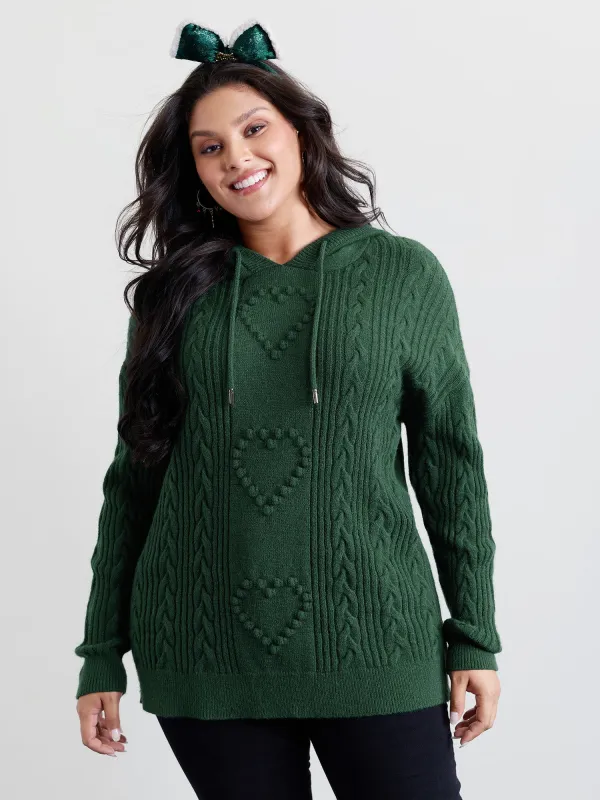 Stretchy Textured Hooded Drawstring Pullover sold by Bloomchic