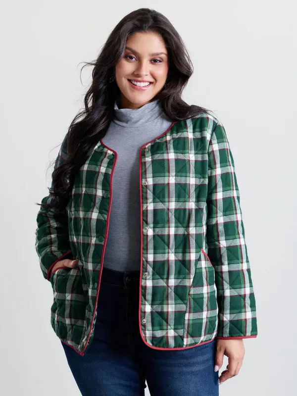 Checkered Pattern Button Quilted Jacket sold by Bloomchic