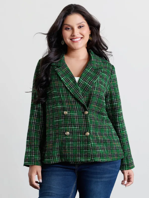 Tweed Plaid Double Button Jacket sold by Bloomchic