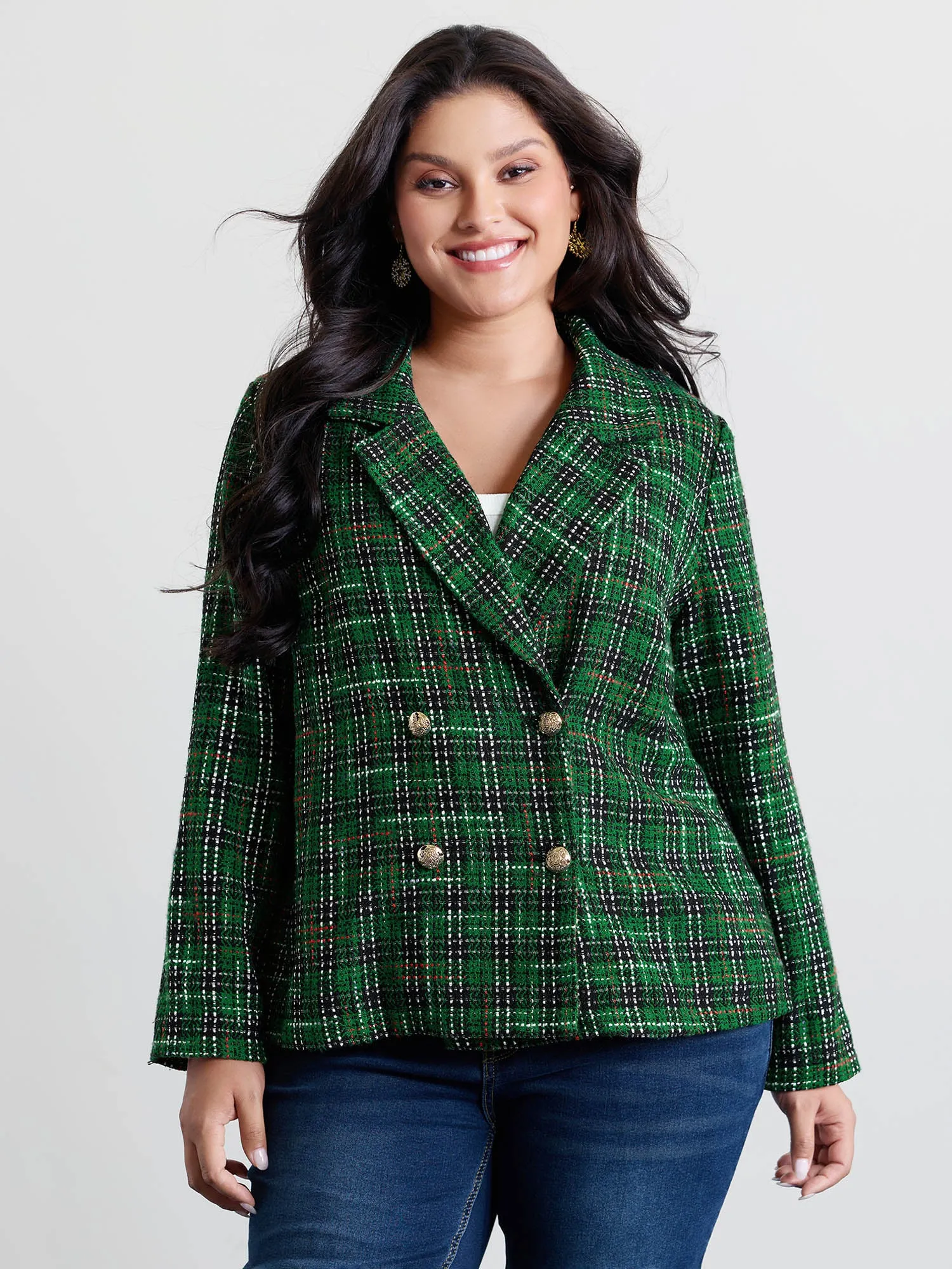 Tweed Plaid Double Button Jacket sold by Bloomchic