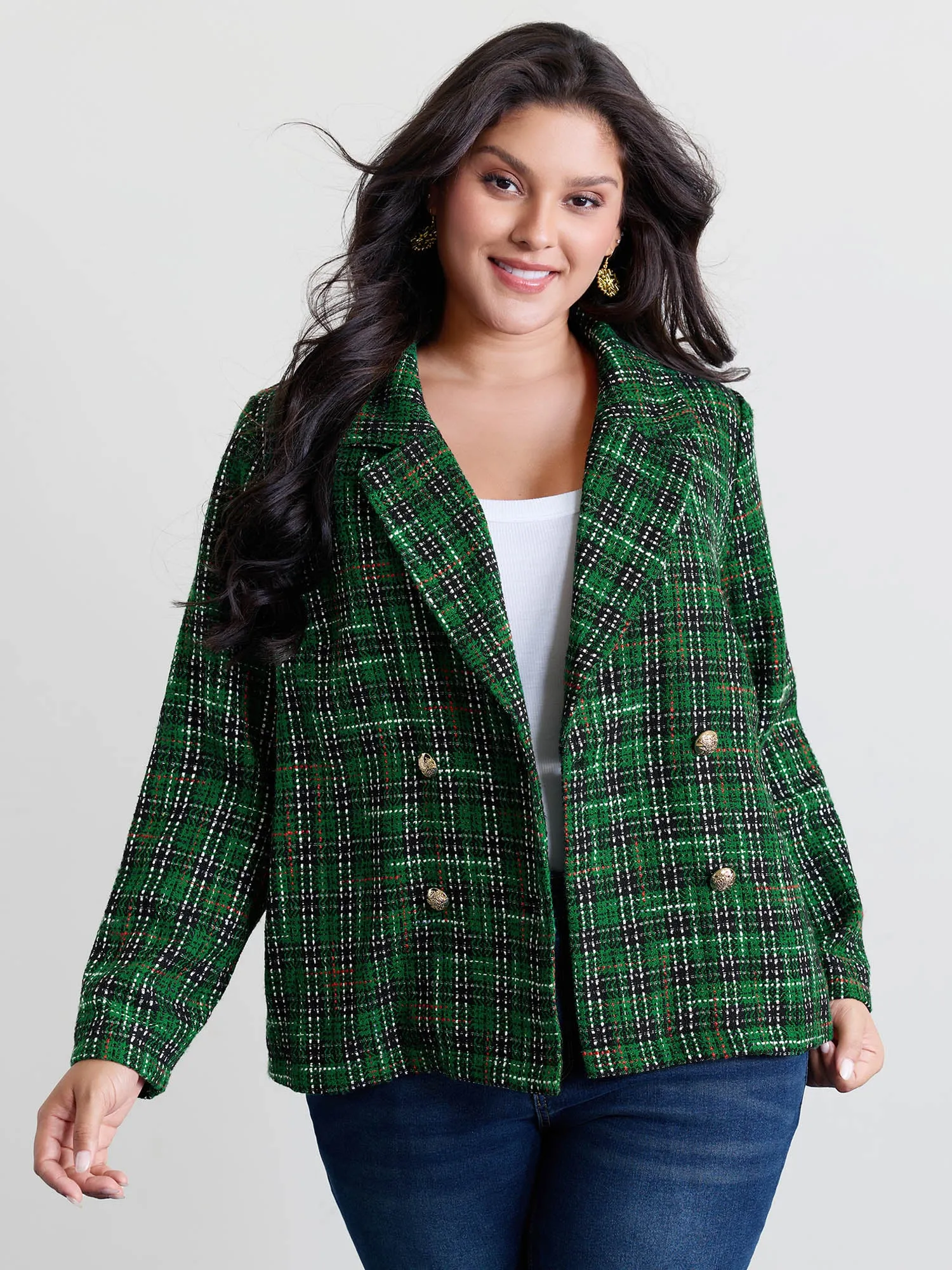 Tweed Plaid Double Button Jacket sold by Bloomchic product image thumbnail 4