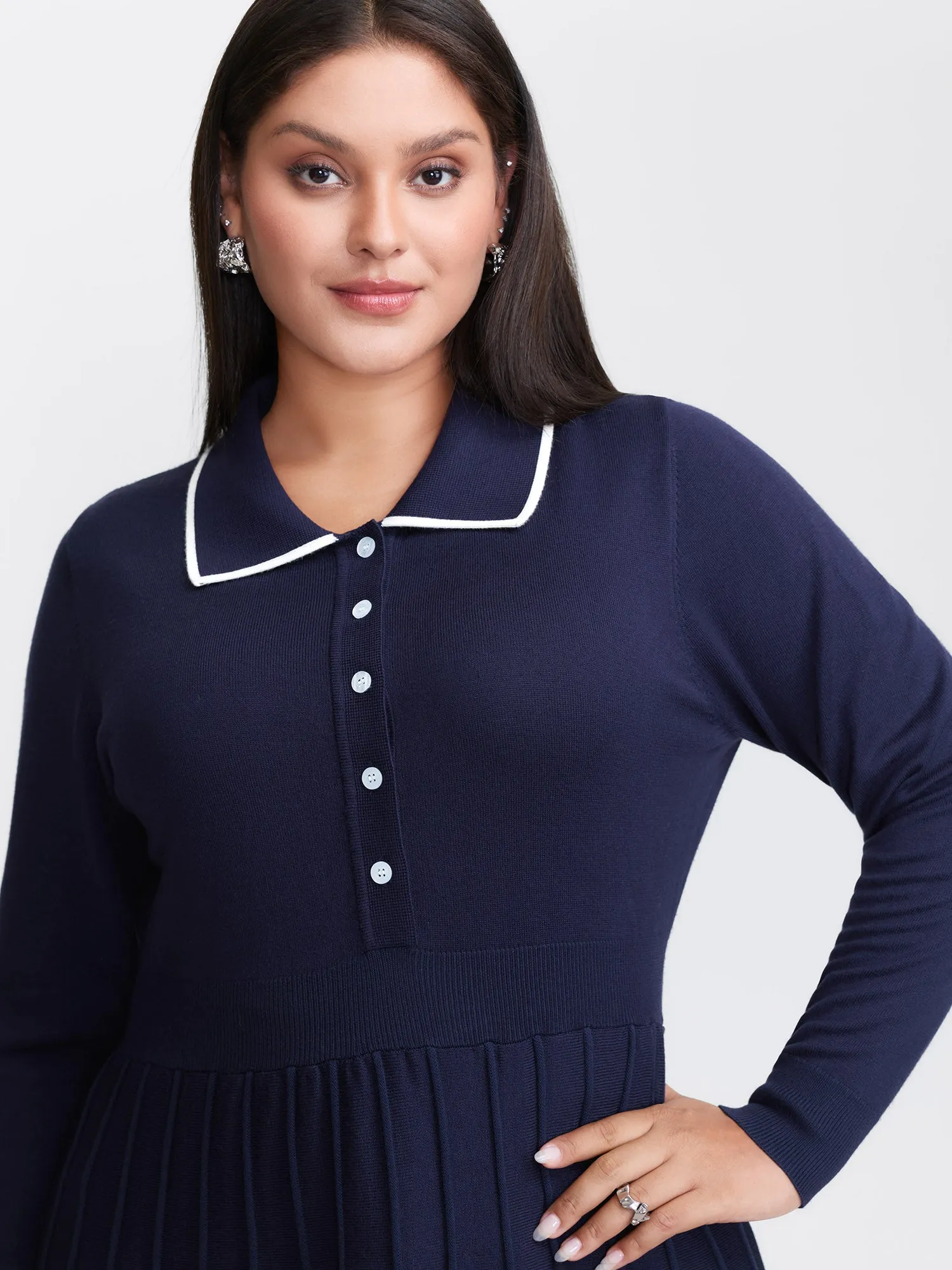 Supersoft Textured Polo Collar Sweater Dress sold by Bloomchic product image thumbnail 2