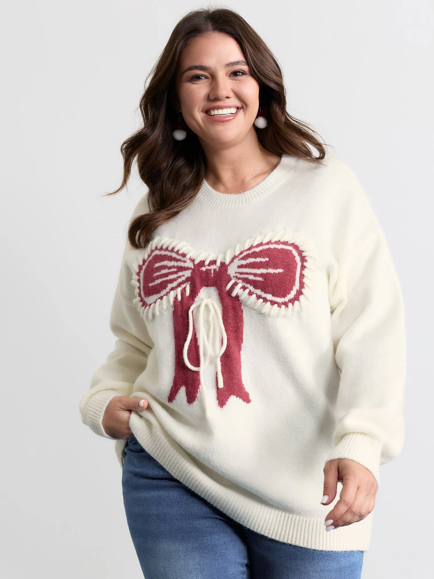 Supersoft Jacquard Bow Hand-Threaded Pullover sold by Bloomchic product image thumbnail 2