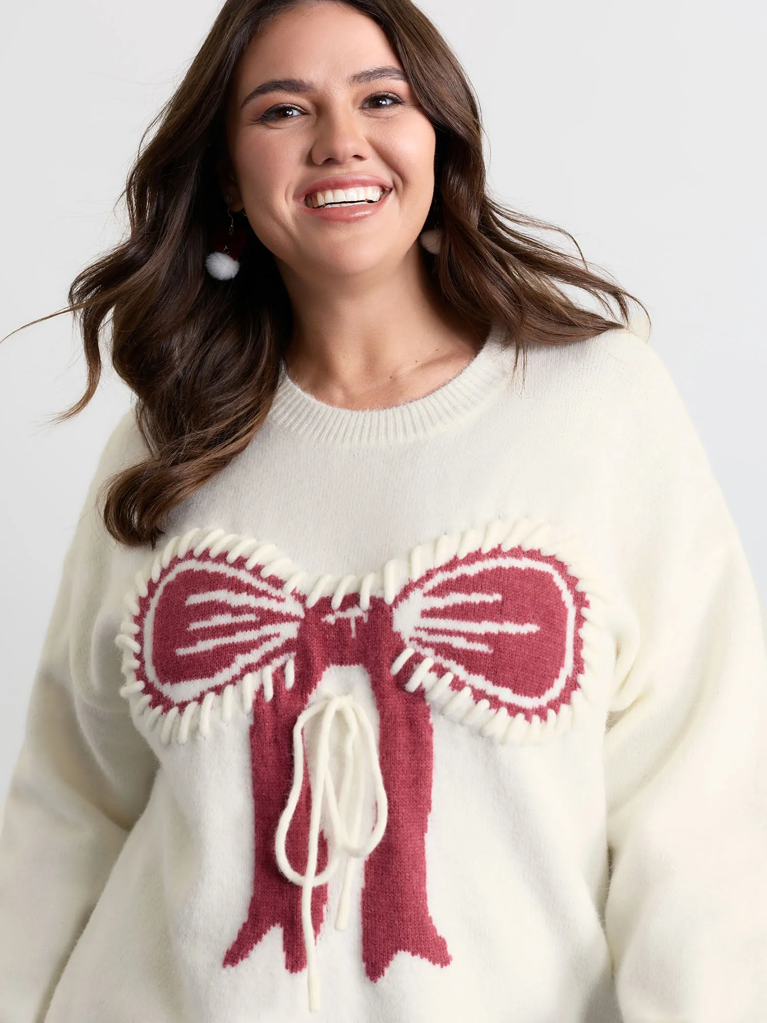 Supersoft Jacquard Bow Hand-Threaded Pullover sold by Bloomchic