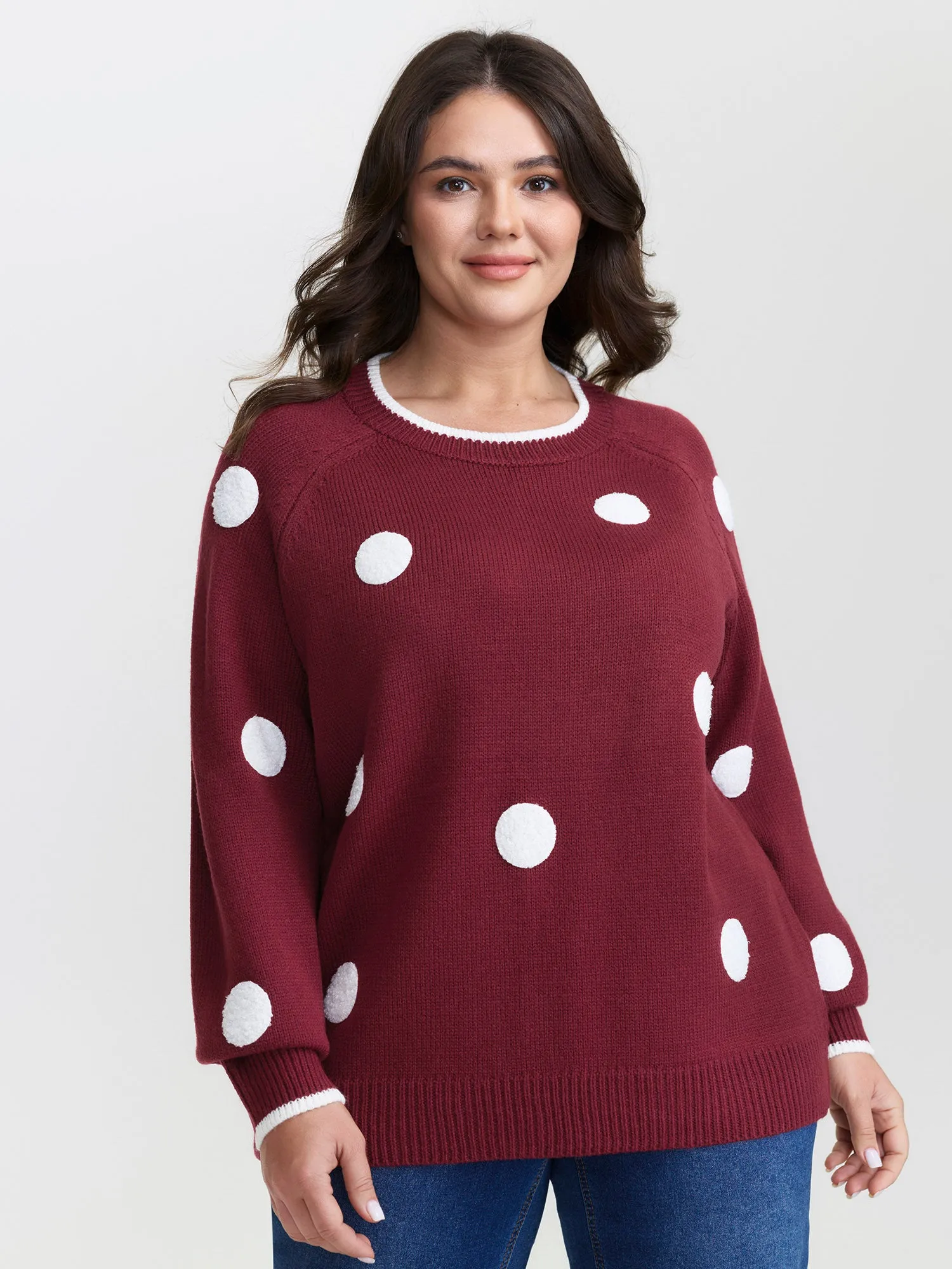 Polka Dots Textured Raglan Sleeve Pullover sold by Bloomchic