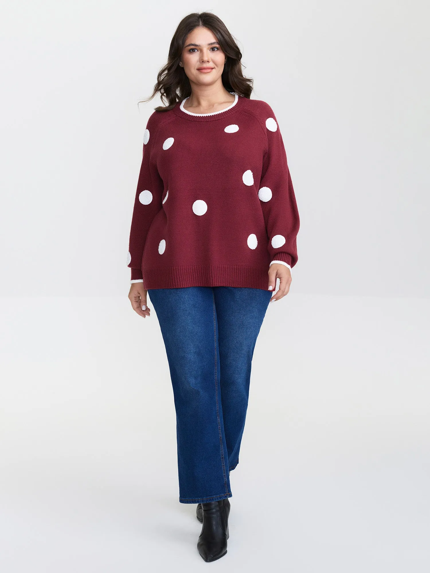Polka Dots Textured Raglan Sleeve Pullover sold by Bloomchic product image thumbnail 3