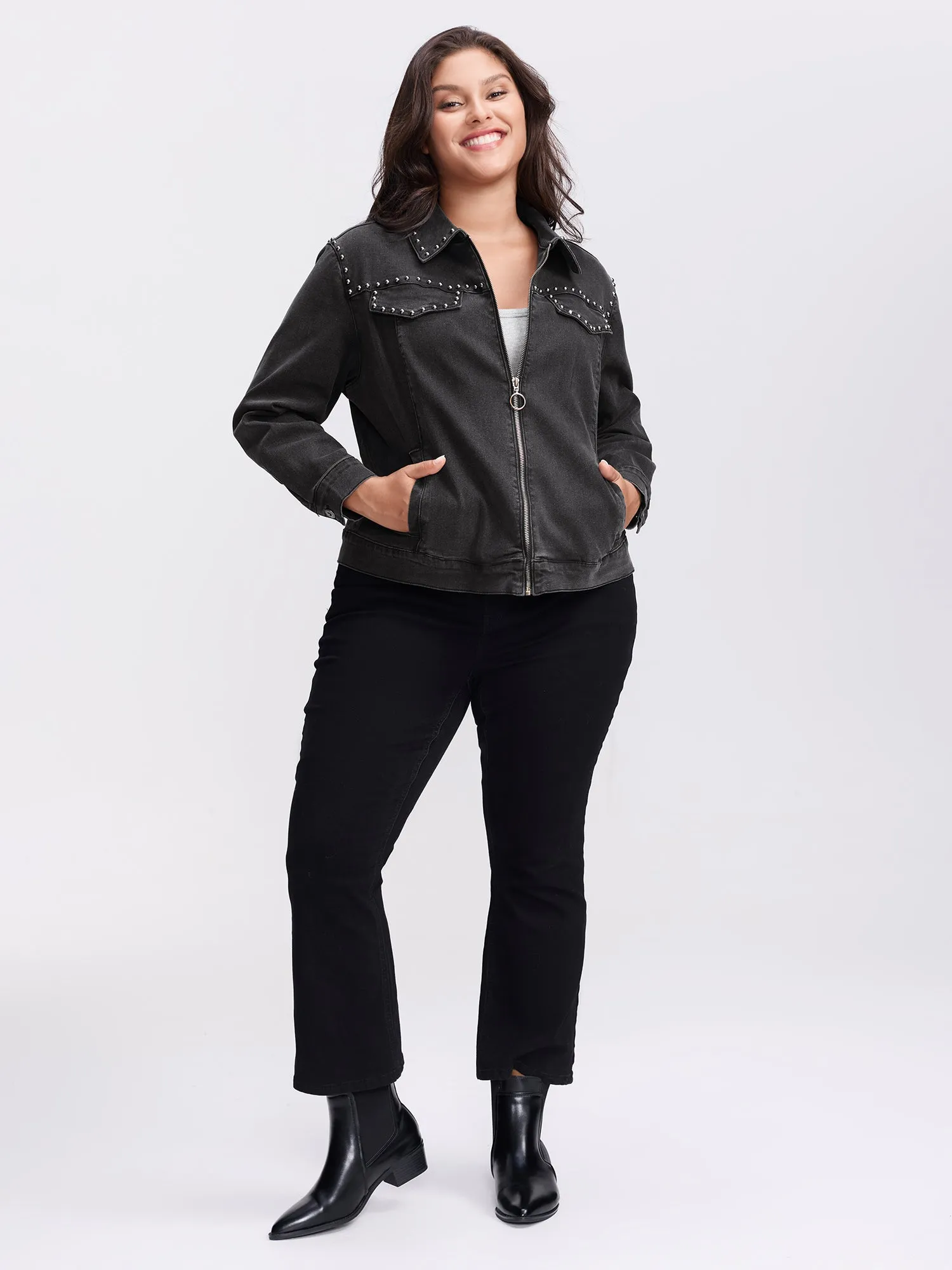 Denim Chest Flaps Zipper Jacket sold by Bloomchic product image thumbnail 3