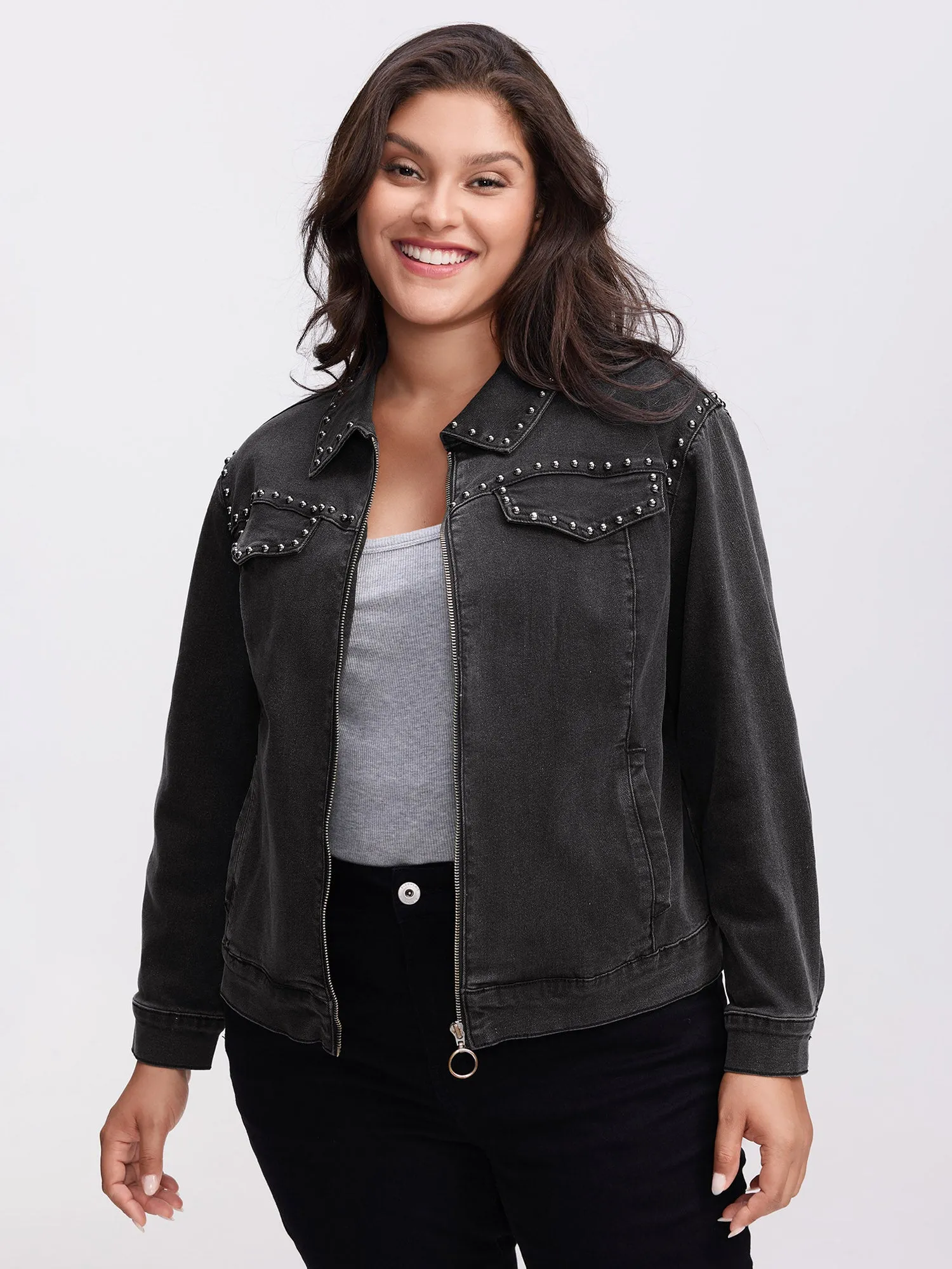 Denim Chest Flaps Zipper Jacket sold by Bloomchic