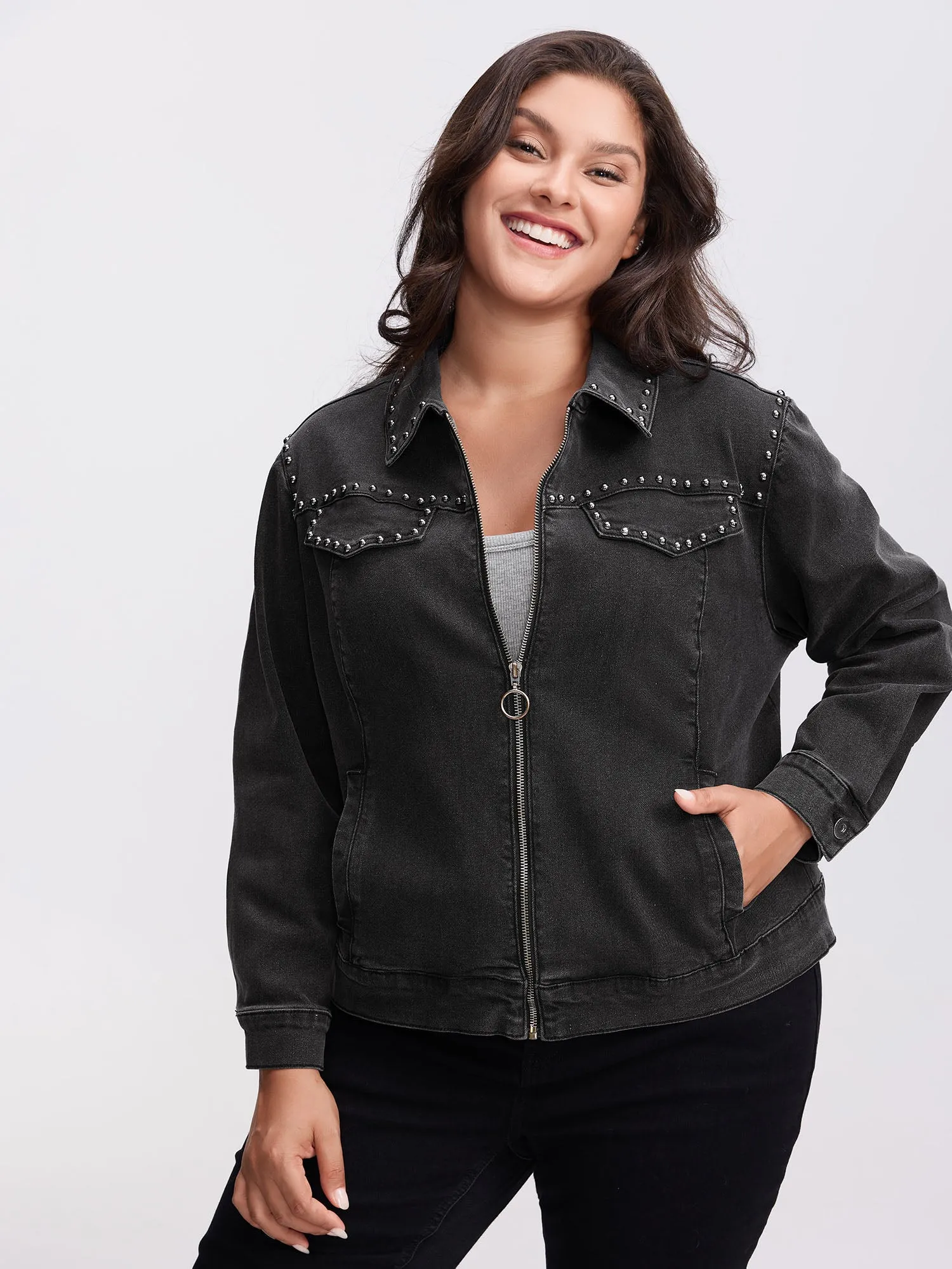 Denim Chest Flaps Zipper Jacket sold by Bloomchic product image thumbnail 4