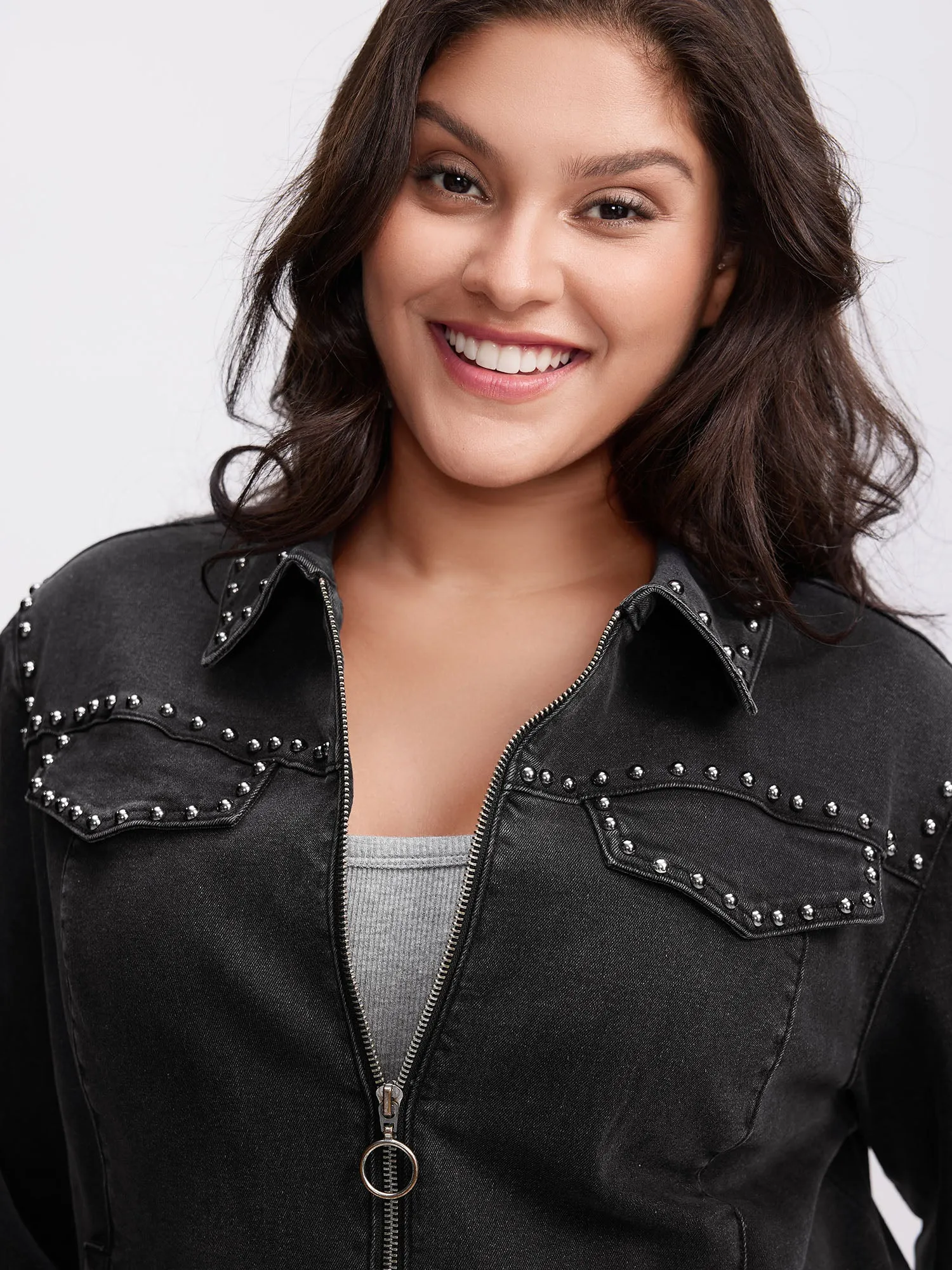 Denim Chest Flaps Zipper Jacket sold by Bloomchic product image thumbnail 2