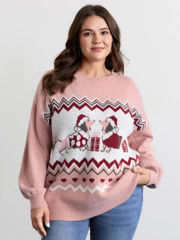 Supersoft Holiday Pattern Drop Shoulder Pullover sold by Bloomchic