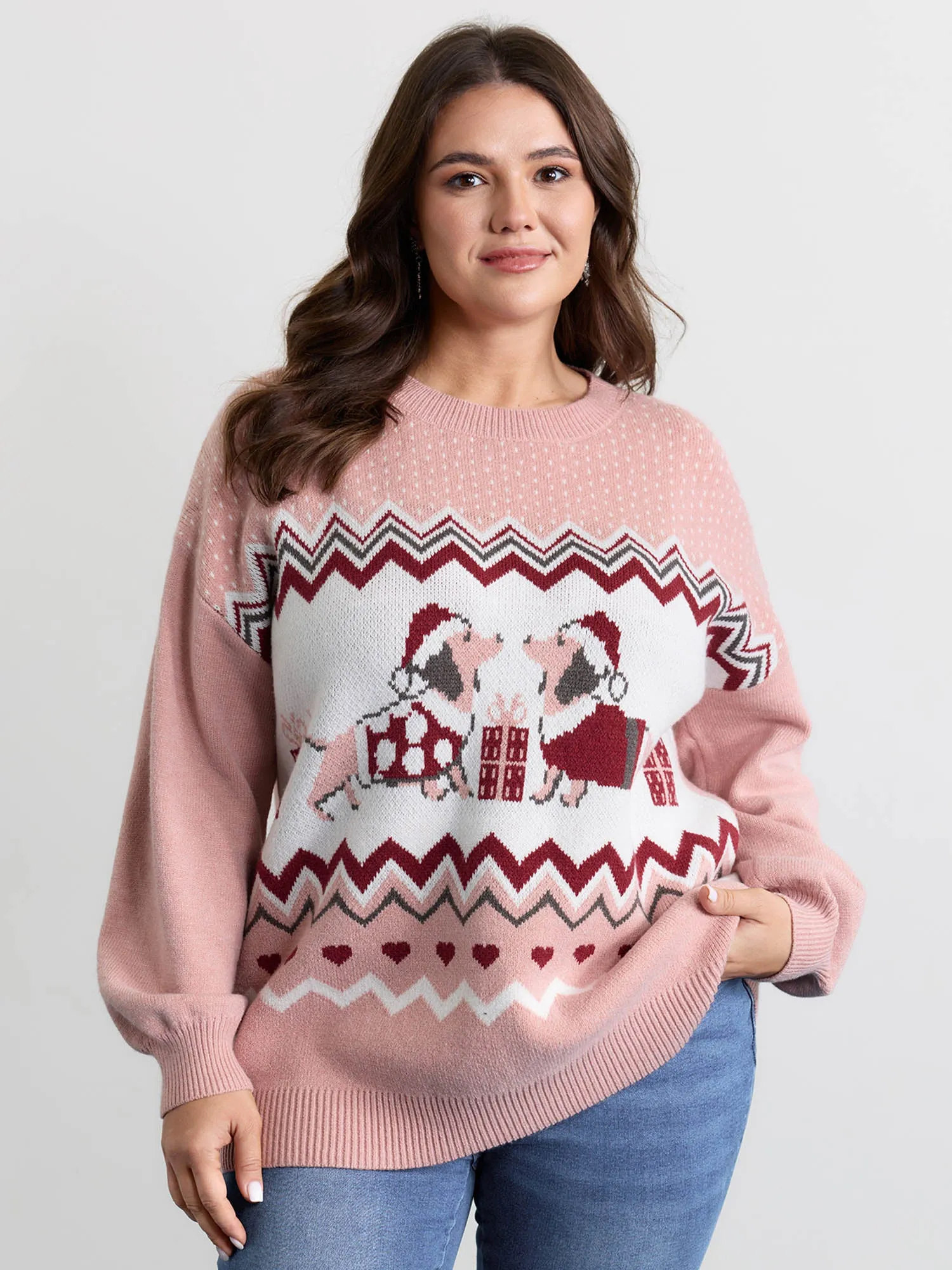 Supersoft Holiday Pattern Drop Shoulder Pullover sold by Bloomchic