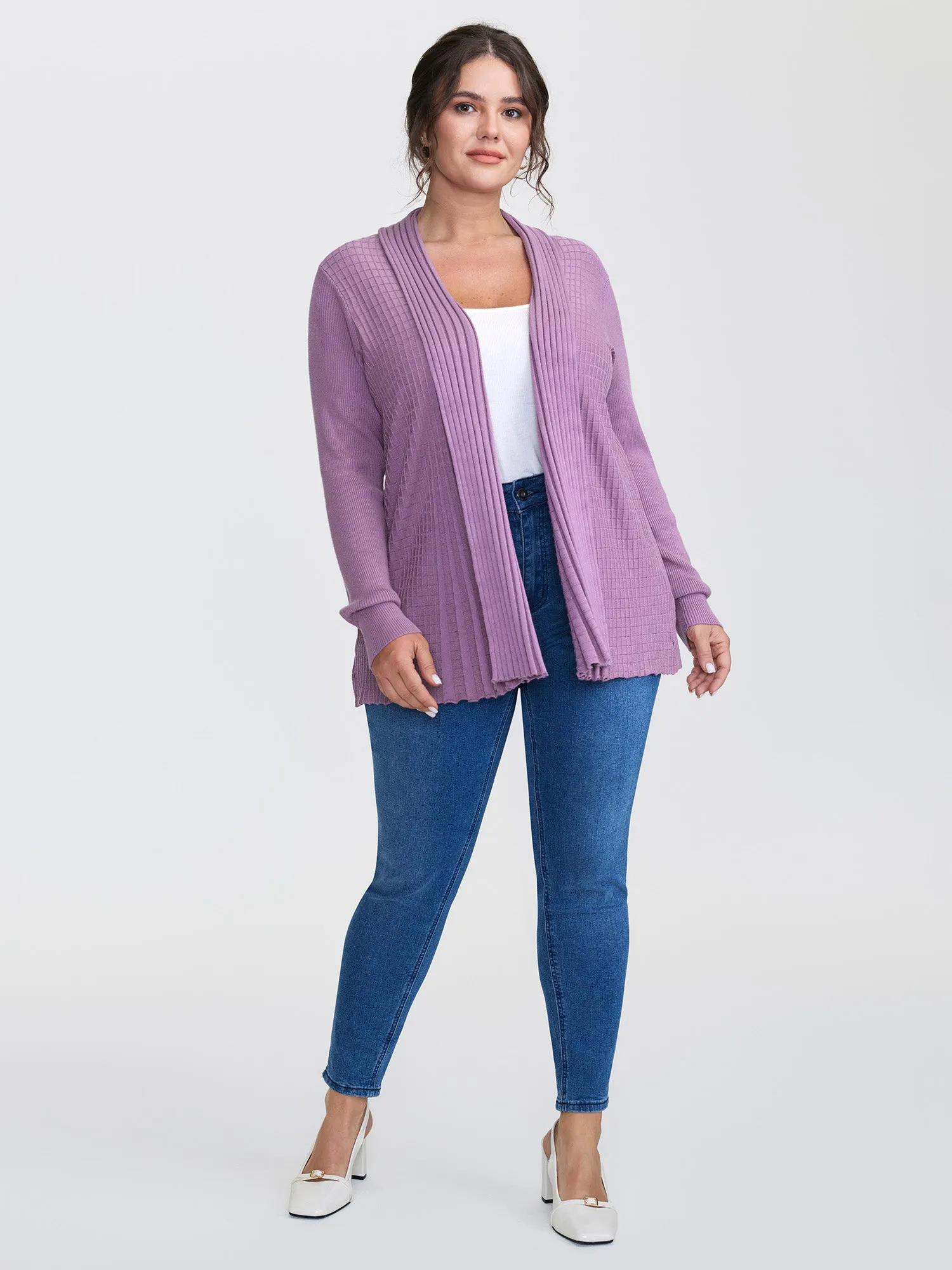 Shawl Collar Textured A-Line Cardigan sold by Bloomchic product image thumbnail 3