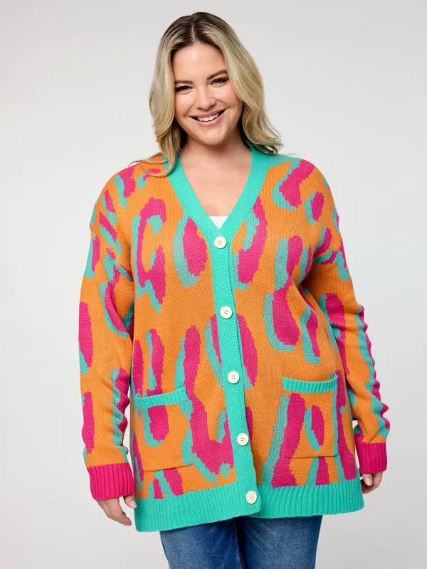 Colorful Leopard Button Pockets Knit Cardigan sold by Bloomchic