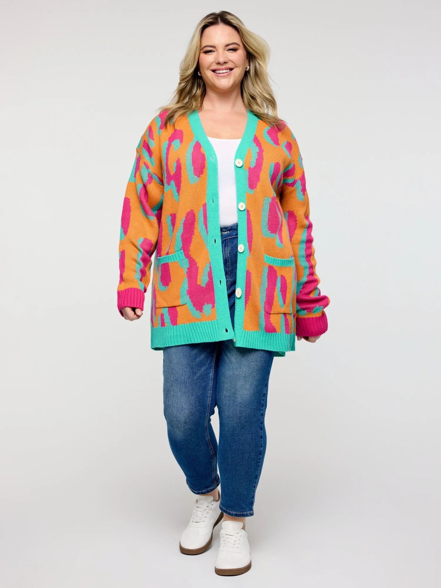 Colorful Leopard Button Pockets Knit Cardigan sold by Bloomchic product image thumbnail 3