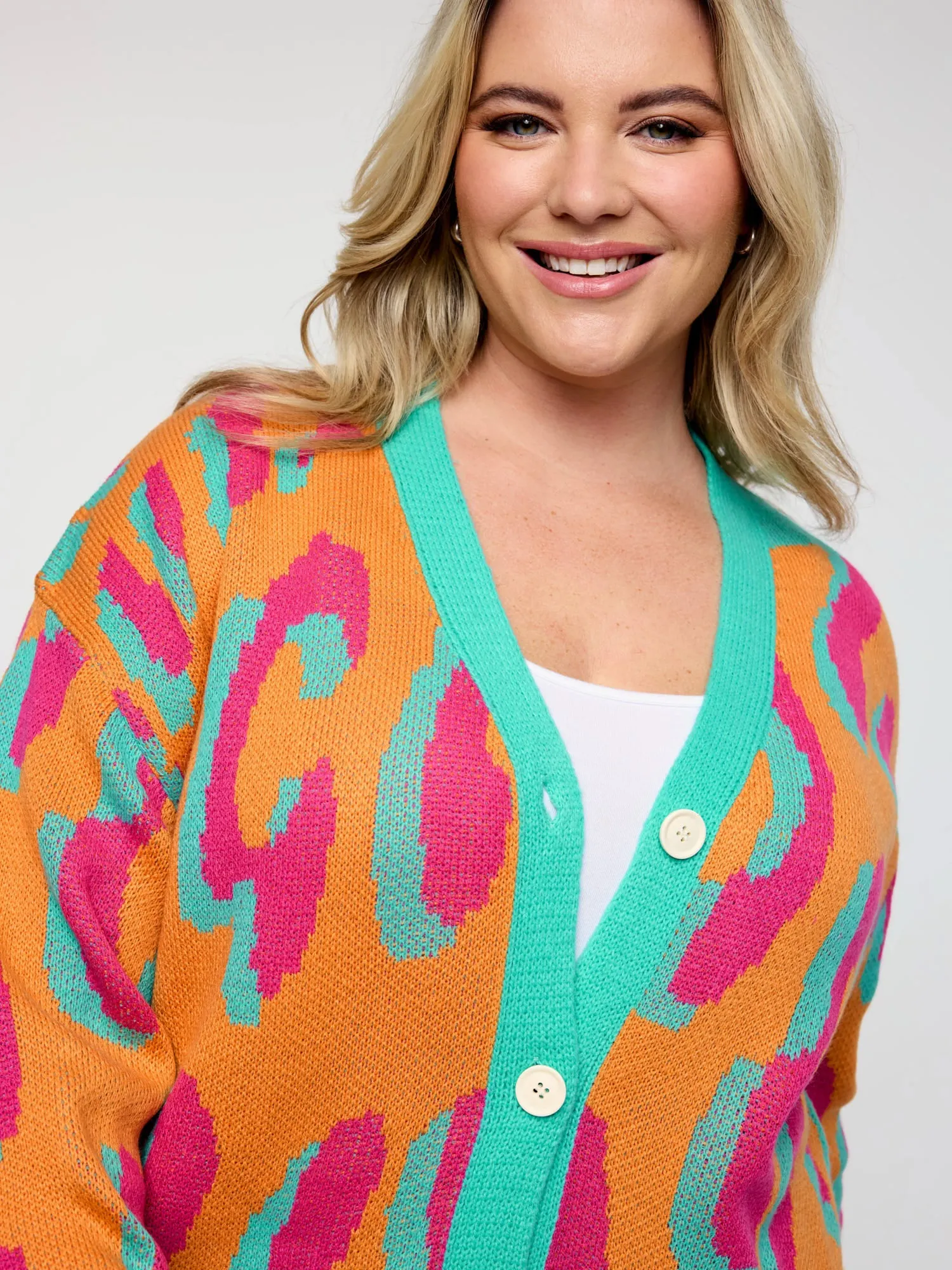 Colorful Leopard Button Pockets Knit Cardigan sold by Bloomchic product image thumbnail 2
