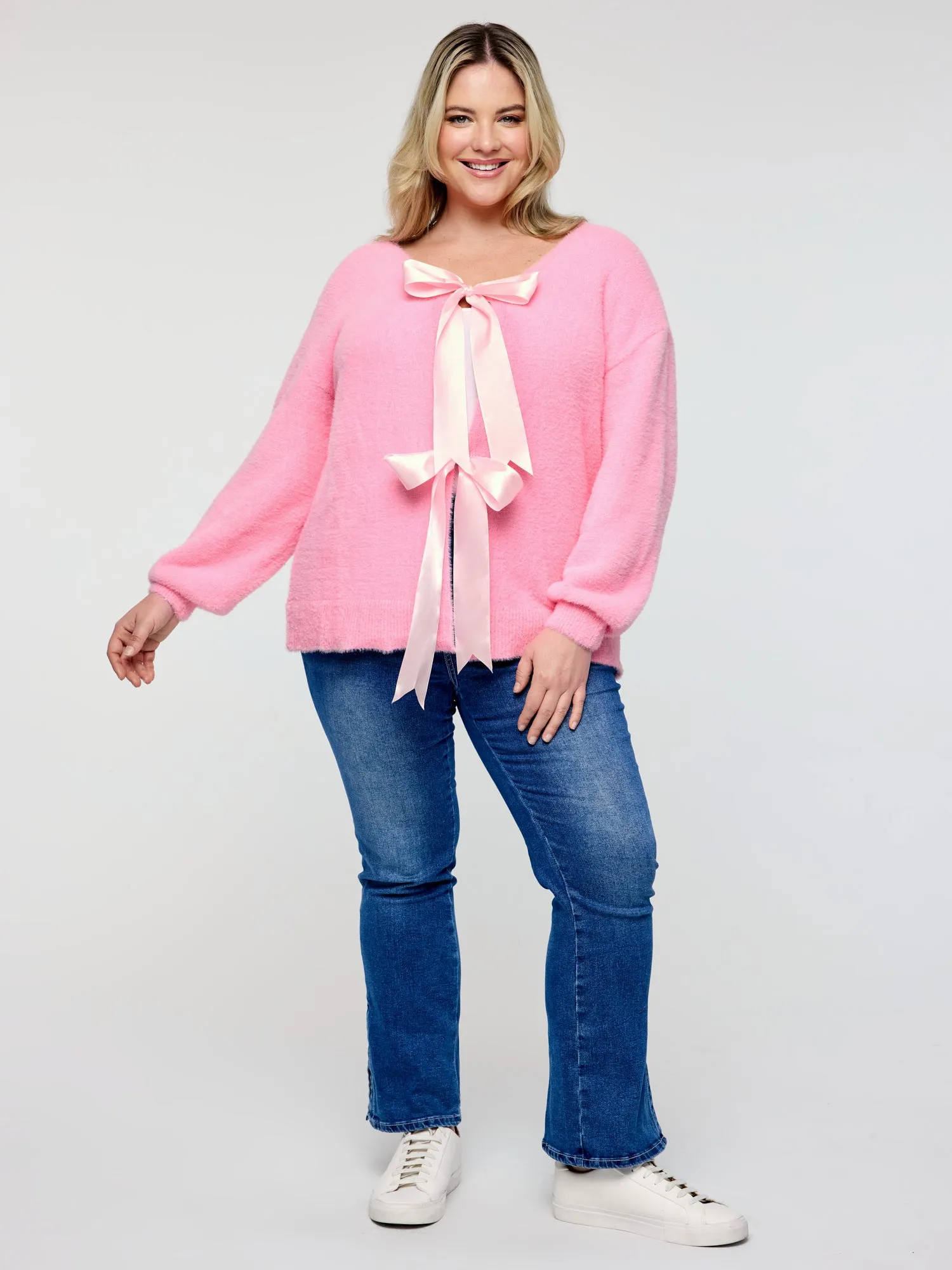Fluffy Ribbon Bowtie Knit Cardigan sold by Bloomchic product image thumbnail 3