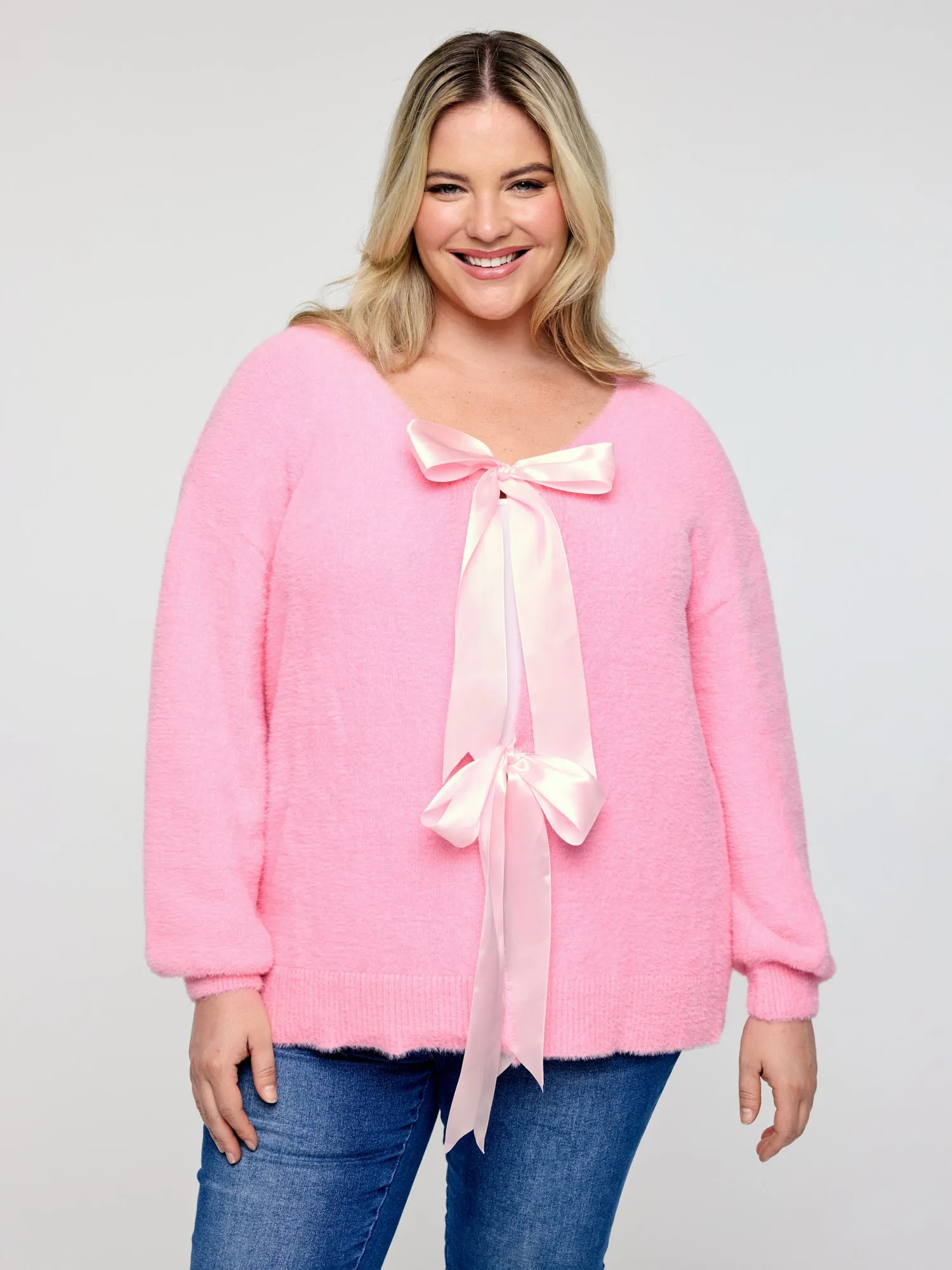 Fluffy Ribbon Bowtie Knit Cardigan sold by Bloomchic product image thumbnail 2