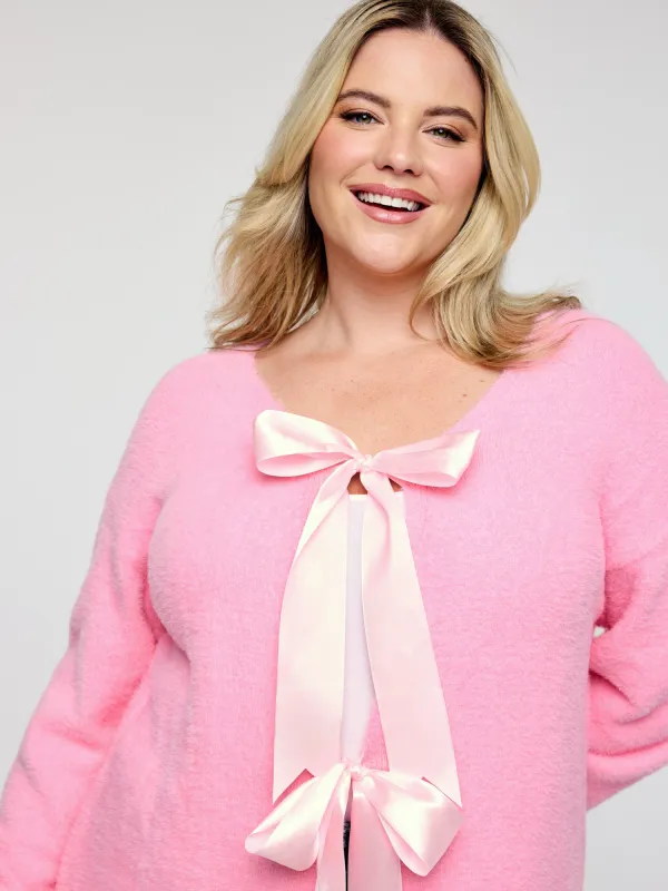 Fluffy Ribbon Bowtie Knit Cardigan sold by Bloomchic