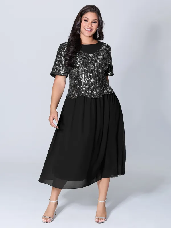 Sparkly 2-In-1 Color Contrast Midi Dress sold by Bloomchic