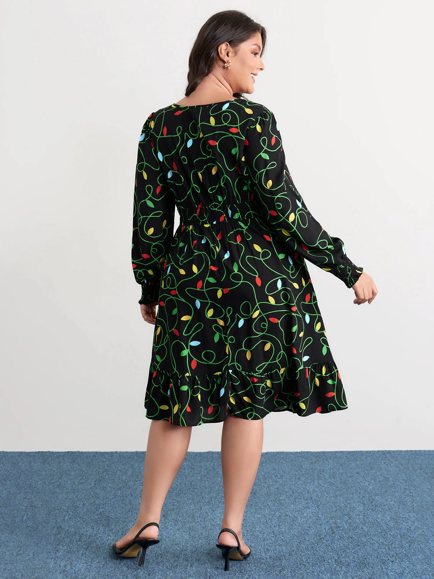 Holiday Lights Triple Elastic Waistband Midi Dress sold by Bloomchic product image thumbnail 5