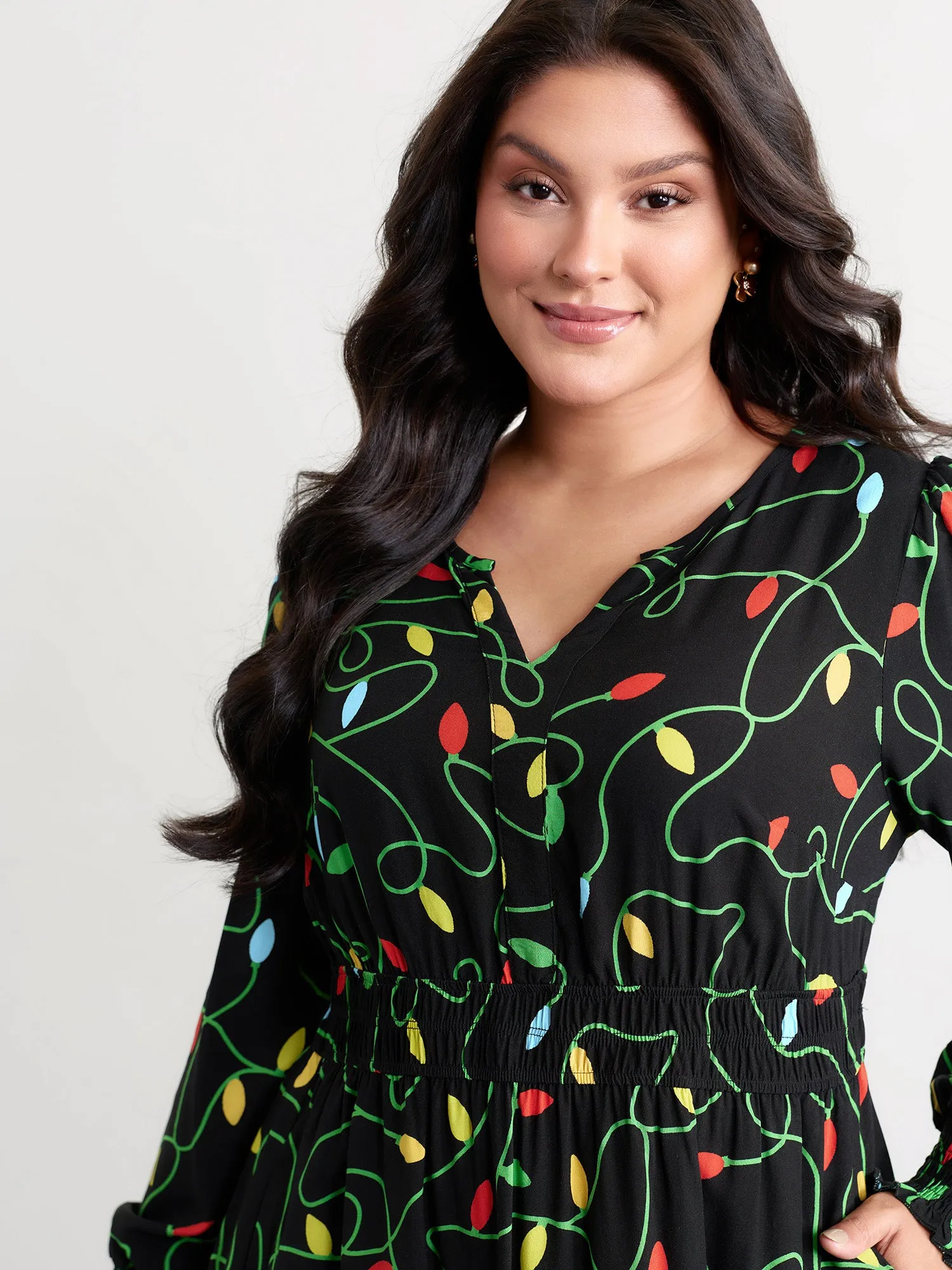 Holiday Lights Triple Elastic Waistband Midi Dress sold by Bloomchic product image thumbnail 2