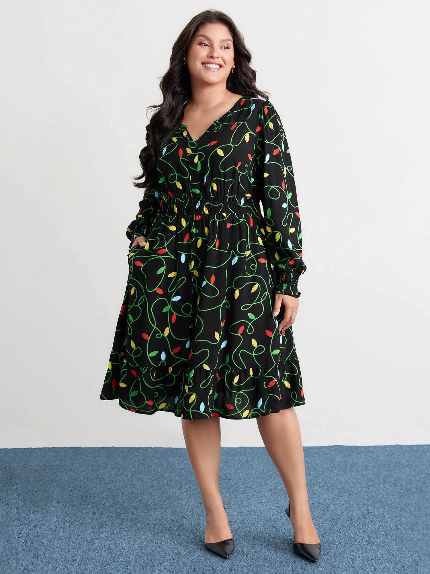 Holiday Lights Triple Elastic Waistband Midi Dress sold by Bloomchic product image thumbnail 3