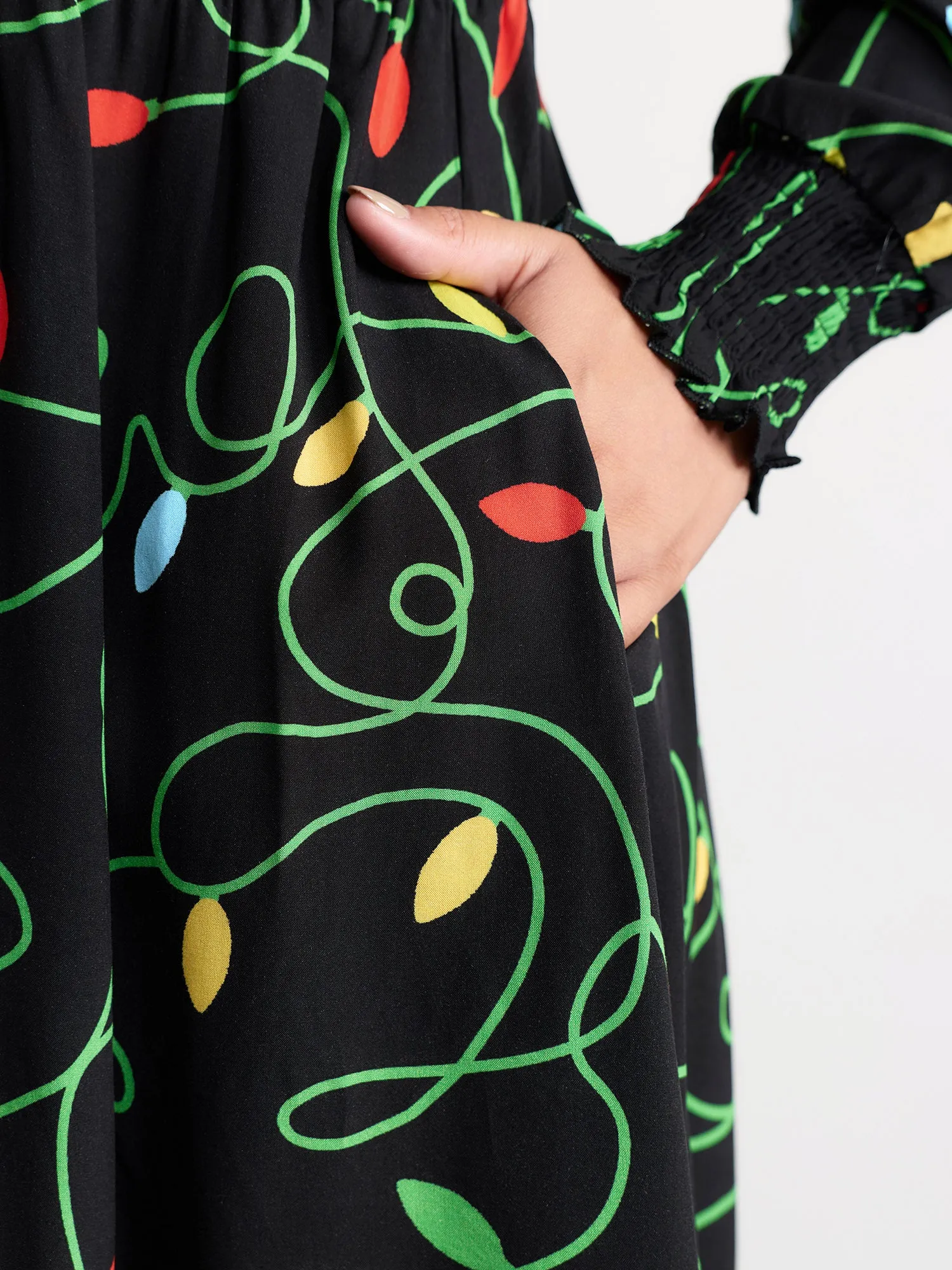 Holiday Lights Triple Elastic Waistband Midi Dress sold by Bloomchic product image thumbnail 4